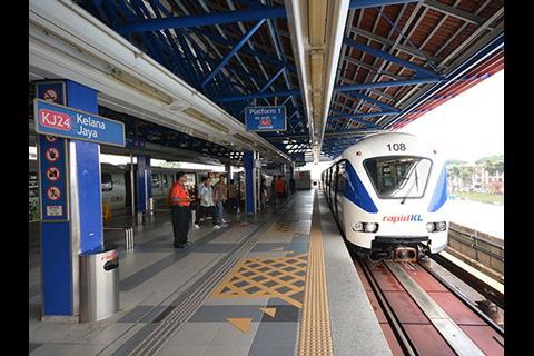 Refurbished trainset for the Kelana Jaya LRT automated light metro line.
